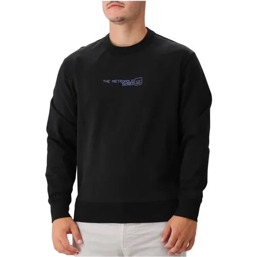 Schwarzer Stretch-Fleece-Rundhalspullover , Herren, Größe: L - C.P. Company - Modalova