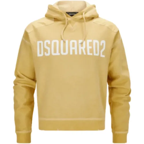 Hoodies, male, , Size: M Mustard Yellow Hooded Sweatshirt - Size L - Dsquared2 - Modalova