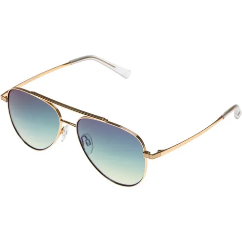 Gold Aviator Sunglasses with Blue Mirrored Lenses , female, Sizes: ONE SIZE - Le Specs - Modalova