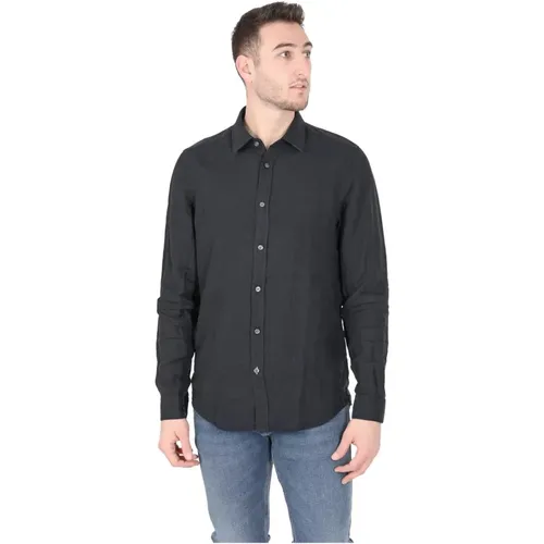 Linen Dark Shirt , male, Sizes: L, M - Hugo Boss - Modalova