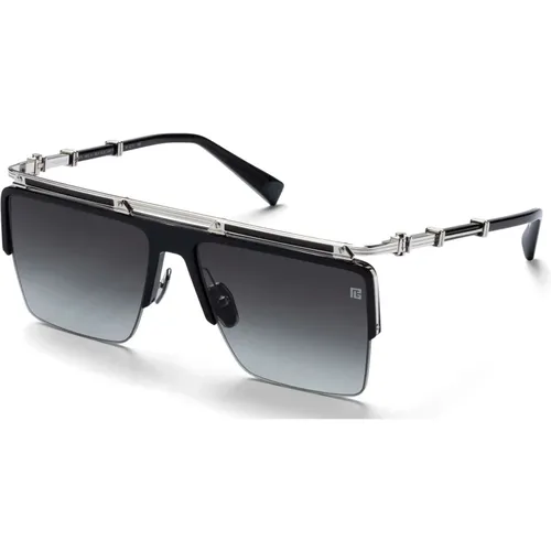 Sunglasses, male, , Size: ONE SIZE Triomphe Black Silver Sunglasses - Balmain - Modalova