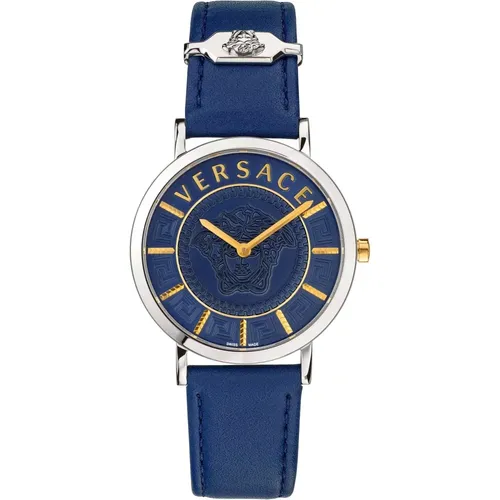 Moderne Uhr V-Essential Silber Leder - Versace - Modalova