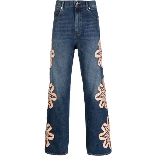 Floral-Embroidered Bootcut Jeans , male, Sizes: W29 - Bluemarble - Modalova