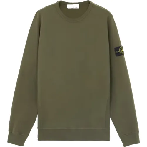 Gerippter Rundhalsausschnitt Gebürsteter Baumwollfleece Pullover - Stone Island - Modalova