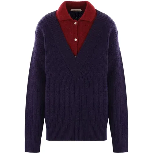 V-neck Knitwear, male, , Size: L Wool Mohair Polo Sweater - Namacheko - Modalova