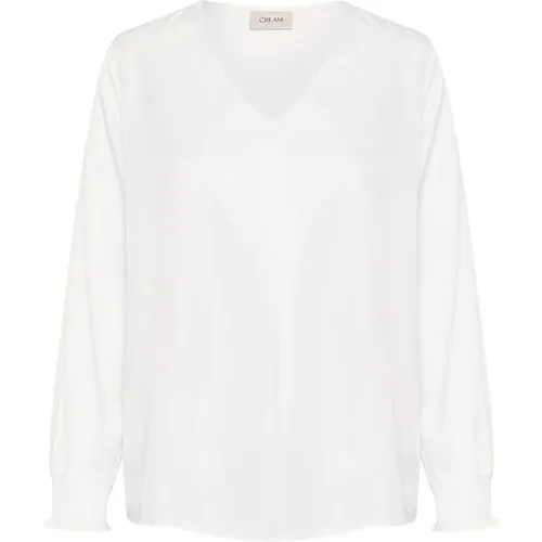 Puff Sleeve V-Neck Blouse Snow , female, Sizes: M, XL, XS, 2XL, S, 3XL, L - Cream - Modalova