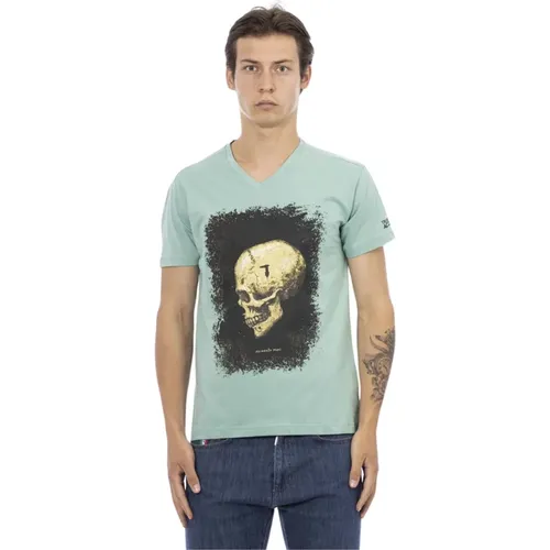 Kurzarm V-Ausschnitt T-Shirt - Frontdruck , Herren, Größe: M - Trussardi - Modalova