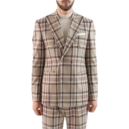 Blazers, male, , Size: XS Check Print Double-Breasted Jacket - Corsinelabedoli - Modalova