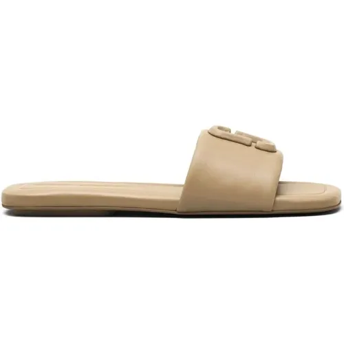 Sliders, female, , Size: 6 US Brown Leather Logo Detail Open Toe Shoes - Marc Jacobs - Modalova