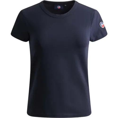 Marine Damen T-Shirt Leichte Baumwolle Rundhalsausschnitt Logo , Damen, Größe: S - Fusalp - Modalova