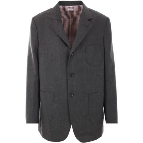 Blazers, male, , Size: L Dark Grey Wool Single-Breasted Jacket - Thom Browne - Modalova