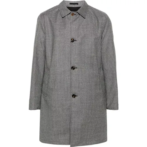 Single-Breasted Coats, male, , Size: L Reversible Houndstooth Wool Blend Coat - Kired - Modalova