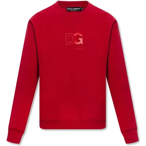 Roter Sweatshirt mit Logo Relief - Dolce & Gabbana - Modalova