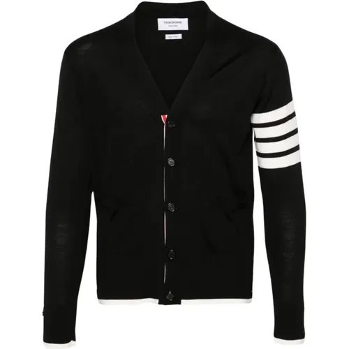 Cardigans, male, , Size: XL Fine Merino 4 Bar Cardigan - Thom Browne - Modalova