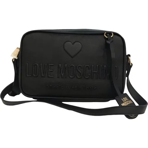 Cross Body Bags, female, , Size: ONE SIZE Leather Shoulder Bag with Embossed Logo Print - Love Moschino - Modalova