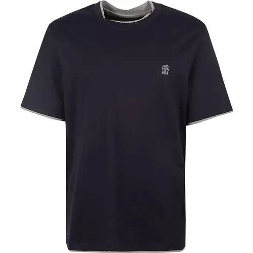 Navy Heather Grey T-Shirt , male, Sizes: L, XL, 2XL - BRUNELLO CUCINELLI - Modalova