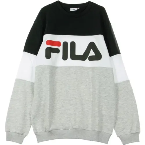 Sweatshirts, male, , Size: S Blocked Crew Sweatshirt in Black/Grey - Fila - Modalova