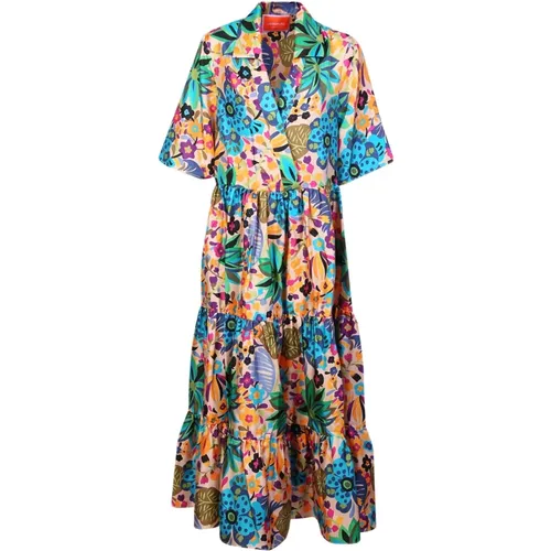 Floral Silk Midi Dress , female, Sizes: M, S, L - La DoubleJ - Modalova