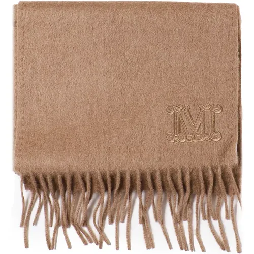 Camel Scarf with Monogram Logo , female, Sizes: ONE SIZE - Max Mara - Modalova