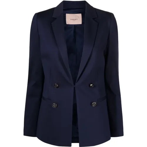 Navy Double-Breasted Blazer , female, Sizes: XS, M, XL - Twinset - Modalova