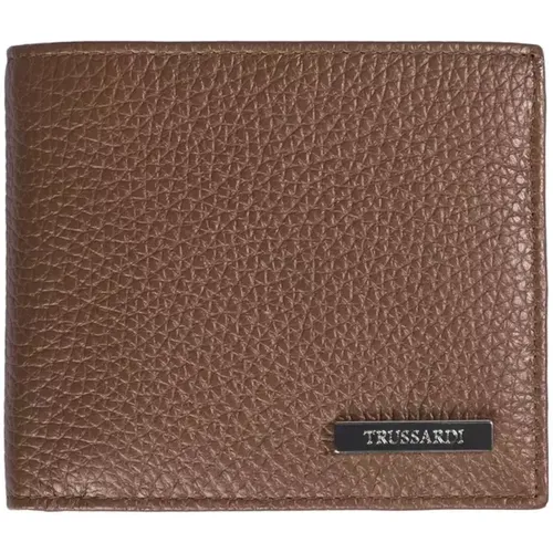 Wallets & Cardholders, male, , Size: ONE SIZE Book-Style Leather Wallet with Coin Compartment - Trussardi - Modalova