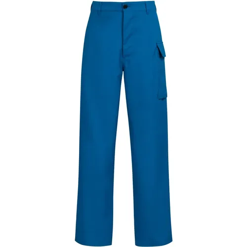 Teal tropical wool trousers with utility pocket , male, Sizes: M - Marni - Modalova