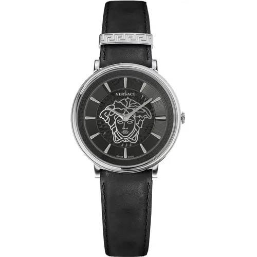 Circle Leather Watch Black , female, Sizes: ONE SIZE - Versace - Modalova