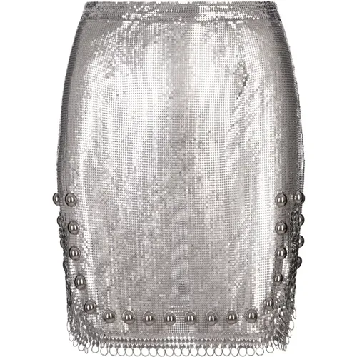 Mesh Silver Skirt with Rivets , female, Sizes: XS, S, 2XS - Paco Rabanne - Modalova