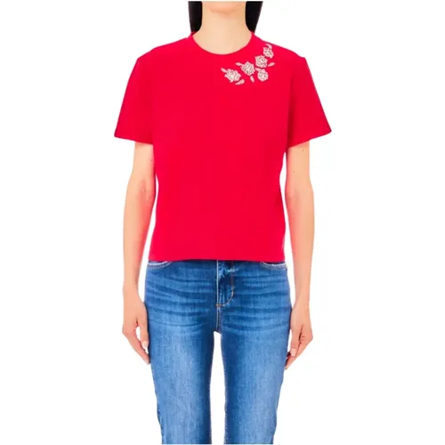 T-shirts and Polos with Strass Collar , female, Sizes: XL, S, L, M, XS - Liu Jo - Modalova