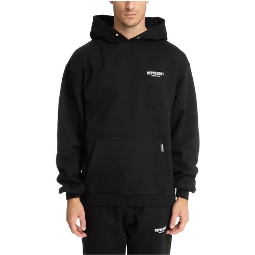 Gemusterte Logo Hoodie mit Snap-Button Verschluss , Herren, Größe: M - REPRESENT - Modalova