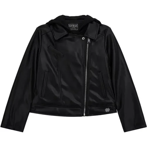 Faux Leather Hooded Jacket , Damen, Größe: 176 CM - Guess - Modalova