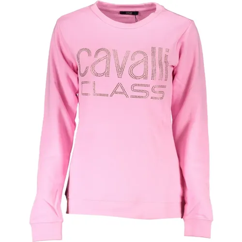 Rosa Langarm Bestickter Pullover , Damen, Größe: S - Cavalli Class - Modalova