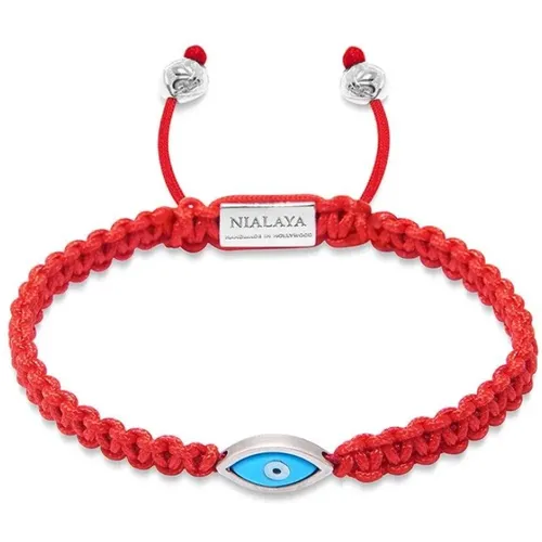 Men's String Bracelet with Silver Evil Eye , Herren, Größe: S - Nialaya - Modalova