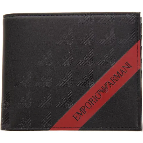 Schwarze Herren Geldbörse mit Adler-Logo - Emporio Armani - Modalova