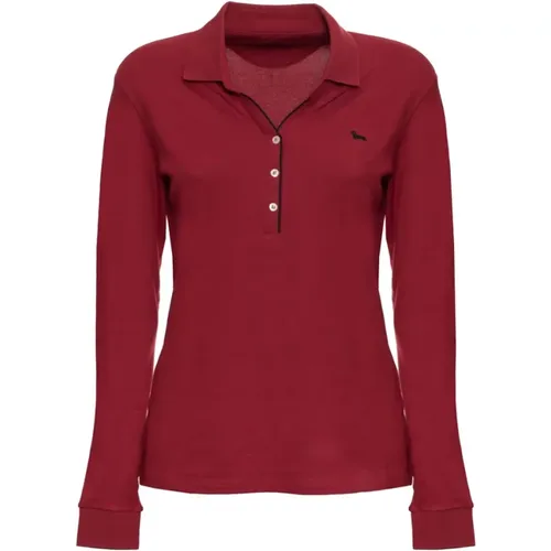 Polo Shirts, female, , Size: S Long Sleeve Polo Shirt Burgundy - Harmont & Blaine - Modalova