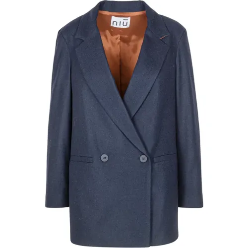 Blazers, female, , Size: M Double-breasted wool blend blazer - NIU - Modalova