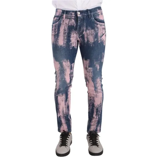 Pink Tie Dye Skinny Denim Jeans , male, Sizes: M - Dolce & Gabbana - Modalova