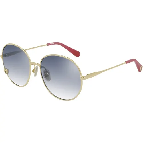 Blaue Gläser Sonnenbrille mit Goldrahmen , unisex, Größe: 52 MM - Chloé - Modalova