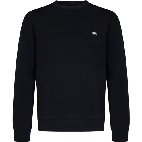 Blauer Pullover mit Micro Logo Patch , Herren, Größe: M - Emporio Armani - Modalova