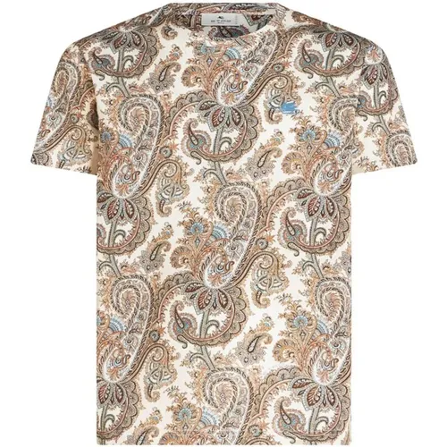 Beige Paisley Print Cotton T-Shirt , male, Sizes: XS - ETRO - Modalova