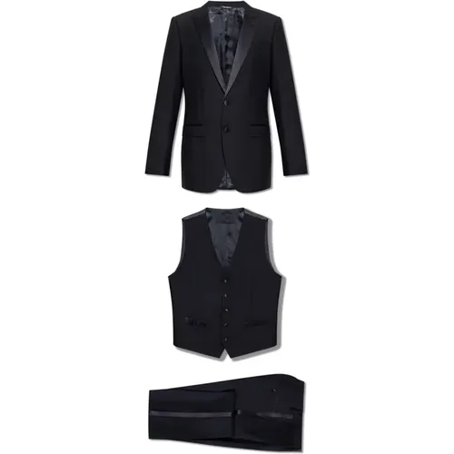 Single Breasted Suits, male, , Size: M Three-piece suit in wool - Dolce & Gabbana - Modalova