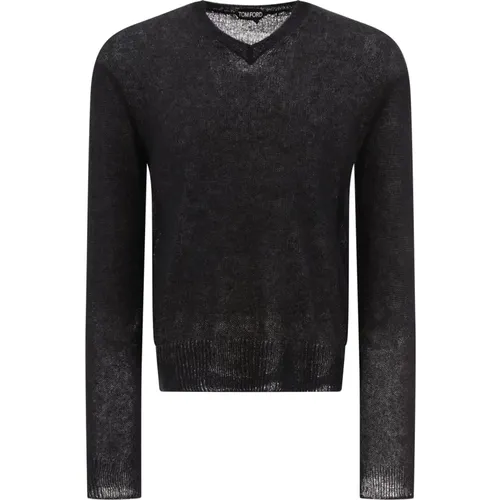 V-neck Knitwear, male, , Size: L Mohair Sweater - Tom Ford - Modalova