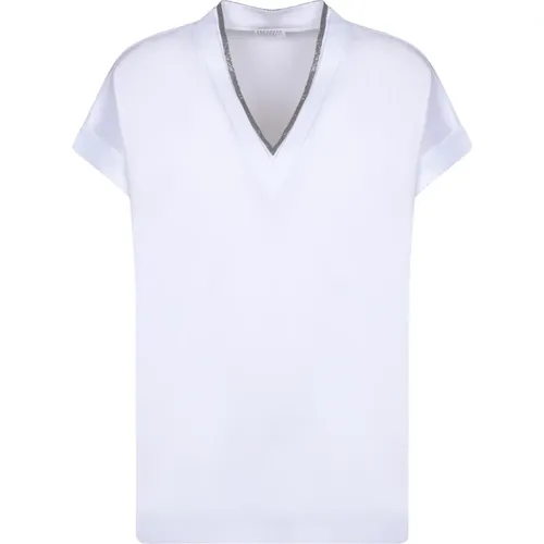 Weiße Baumwoll-T-Shirt Kurzarm , Damen, Größe: S - BRUNELLO CUCINELLI - Modalova