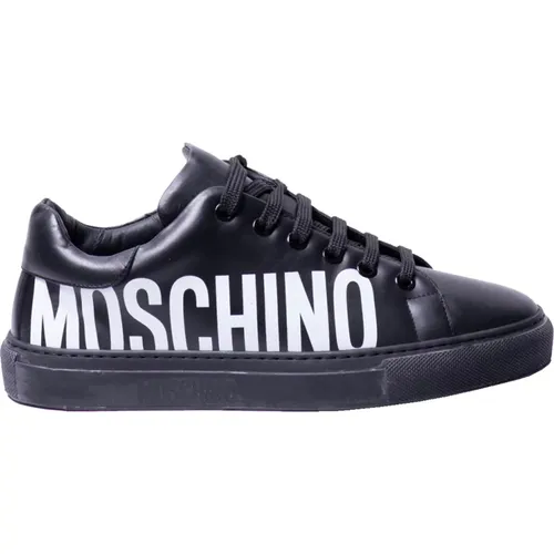 Sneakers, female, , Size: 10 US Logo Print Leather Sneakers - Moschino - Modalova