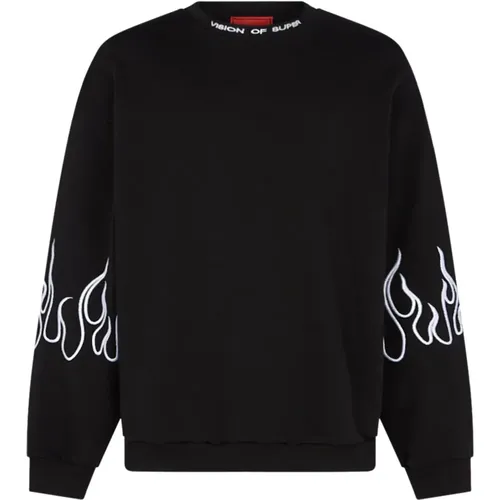 Bestickter Flammen Crewneck Sweatshirt Schwarz/Weiß - VISION OF SUPER - Modalova