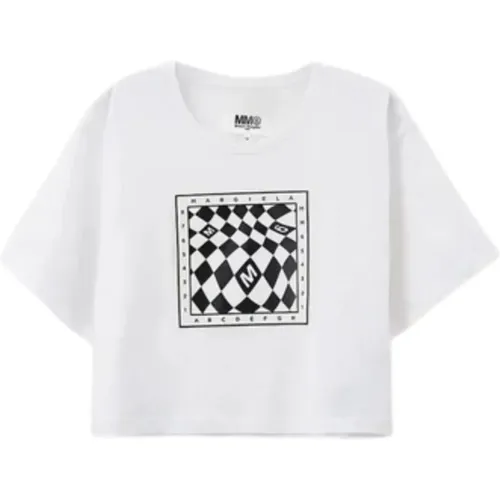 Weiße Cropped Kinder T-Shirt mit Logo-Print - Maison Margiela - Modalova