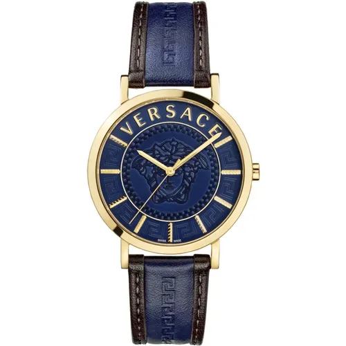 Watches, female, , Size: ONE SIZE Essential Medusa Blue Leather Women's Watch - Versace - Modalova