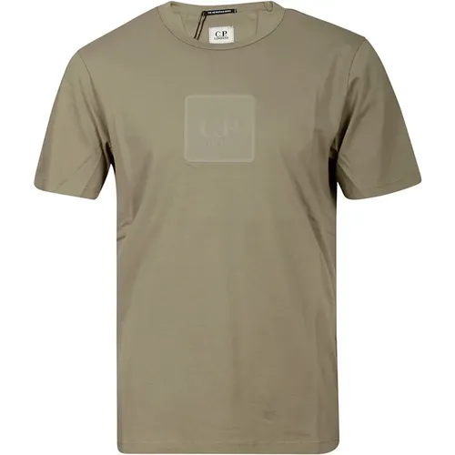 Beige Cotton T-Shirt with Short Sleeves , male, Sizes: M - C.P. Company - Modalova