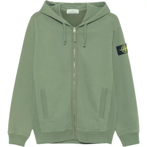 Gebürstete Baumwollfleece-Kapuzenjacke mit Reißverschluss - Stone Island - Modalova