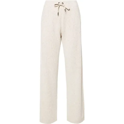 Sweatpants, female, , Size: S Ivory Sequin Knit Trousers - BRUNELLO CUCINELLI - Modalova